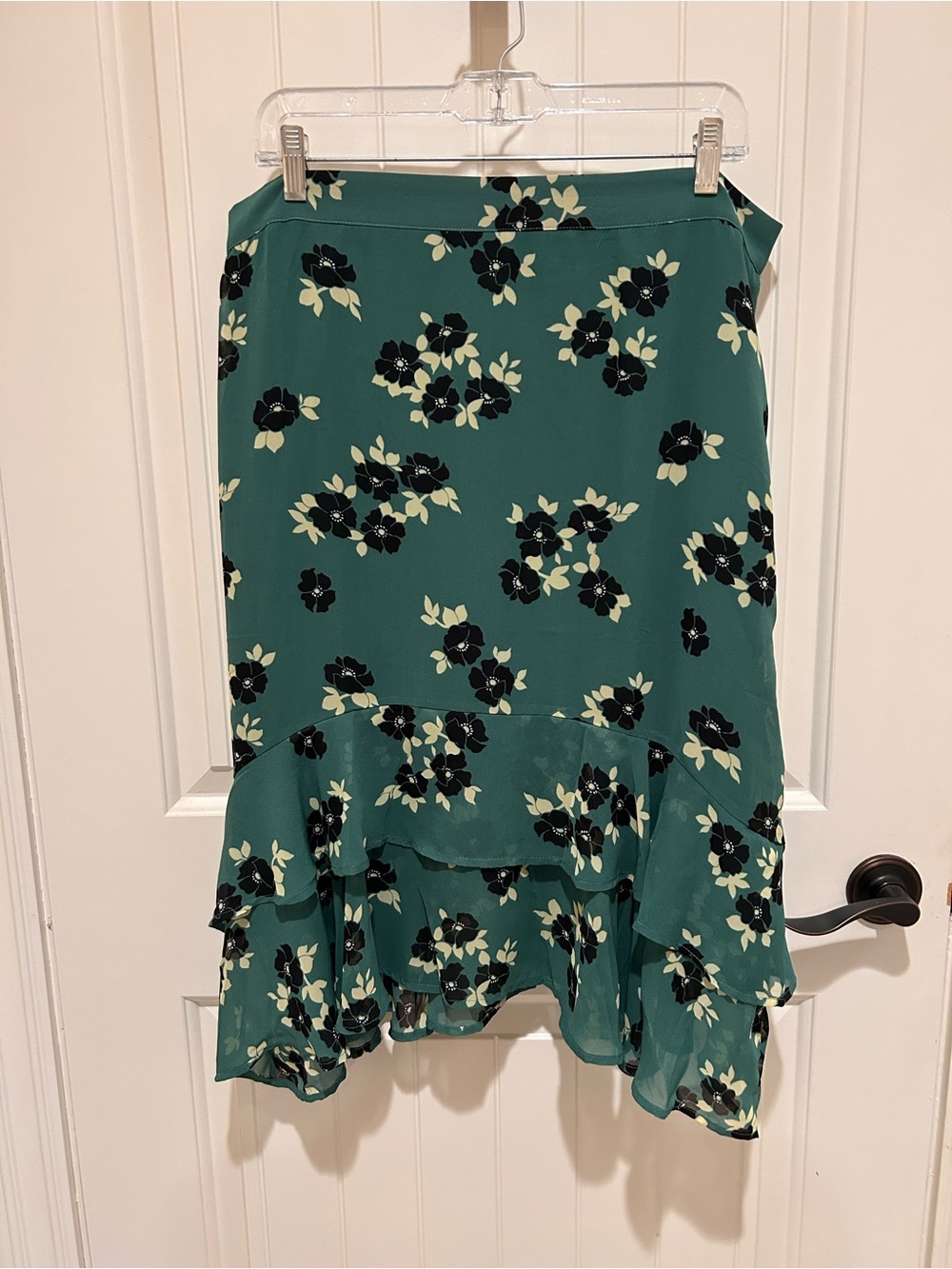 Modcloth Double Your Ruffle Emerald Green Floral Skirt